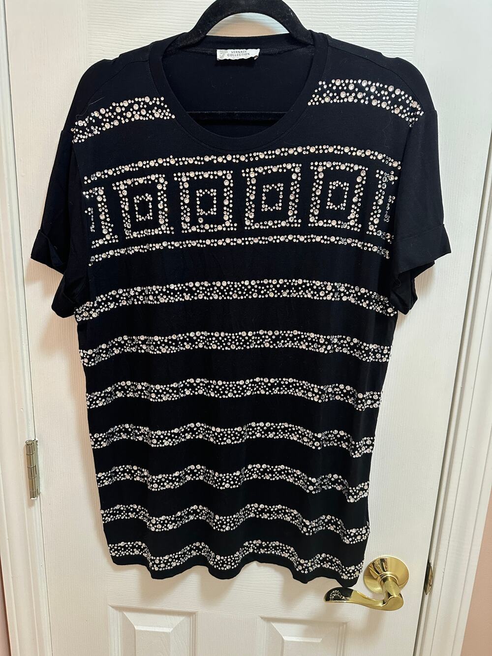 Versace Collection Short Sleeve Tee with Rhinestones Embellishment Size 44/Large